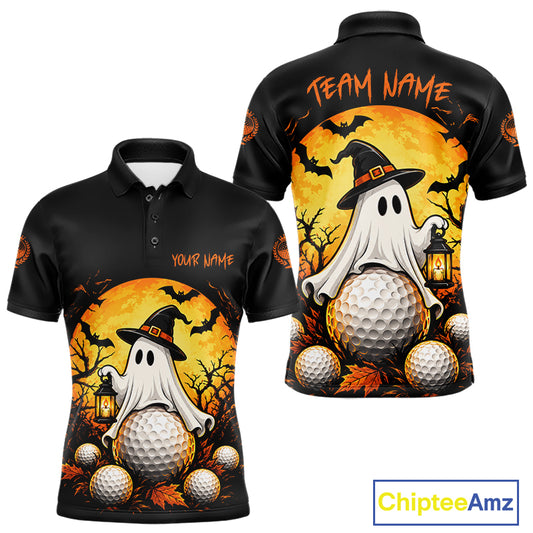 Custom Halloween Mens Golf Polo Shirt Personalized Spooky Ghost Golfer Halloween Golf Jersey NYN4575