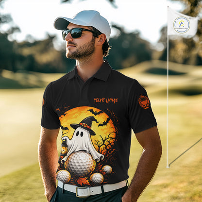 Custom Halloween Mens Golf Polo Shirt Personalized Spooky Ghost Golfer Halloween Golf Jersey NYN4575