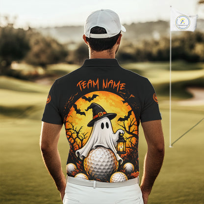 Custom Halloween Mens Golf Polo Shirt Personalized Spooky Ghost Golfer Halloween Golf Jersey NYN4575