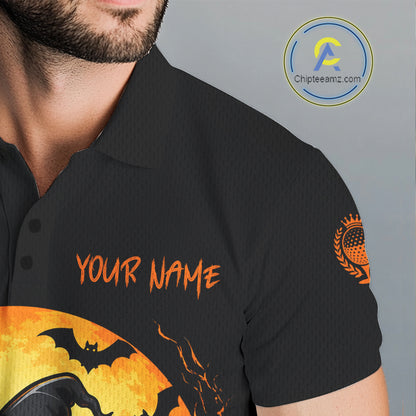 Custom Halloween Mens Golf Polo Shirt Personalized Spooky Ghost Golfer Halloween Golf Jersey NYN4575