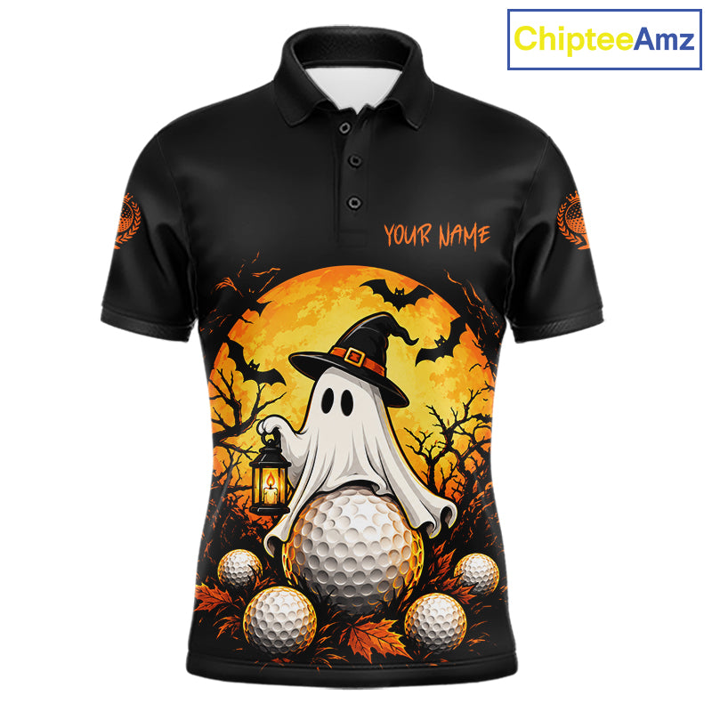 Custom Halloween Mens Golf Polo Shirt Personalized Spooky Ghost Golfer Halloween Golf Jersey NYN4575