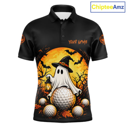 Custom Halloween Mens Golf Polo Shirt Personalized Spooky Ghost Golfer Halloween Golf Jersey NYN4575