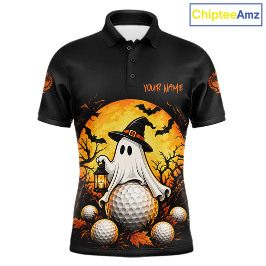 Custom Halloween Mens Golf Polo Shirt Personalized Spooky Ghost Golfer Halloween Golf Jersey NYN4575
