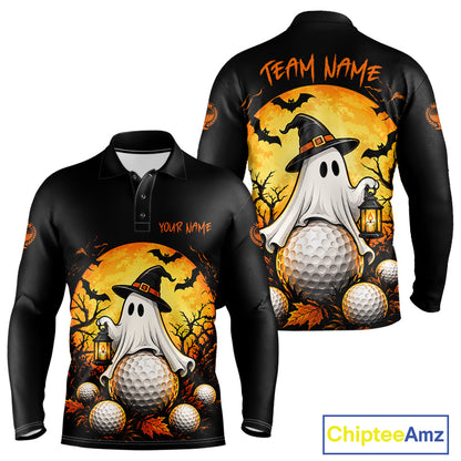 Custom Halloween Mens Golf Polo Shirt Personalized Spooky Ghost Golfer Halloween Golf Jersey NYN4575