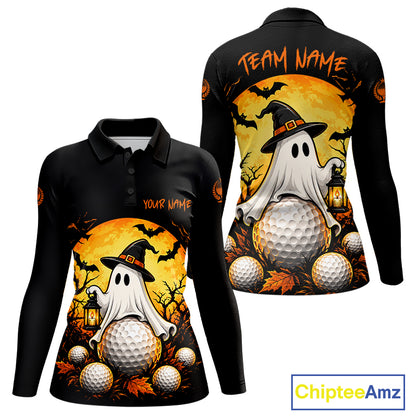 Custom Halloween Women Golf Polo Shirt Personalized Spooky Ghost Golfer Halloween Golf Jersey NYN4575