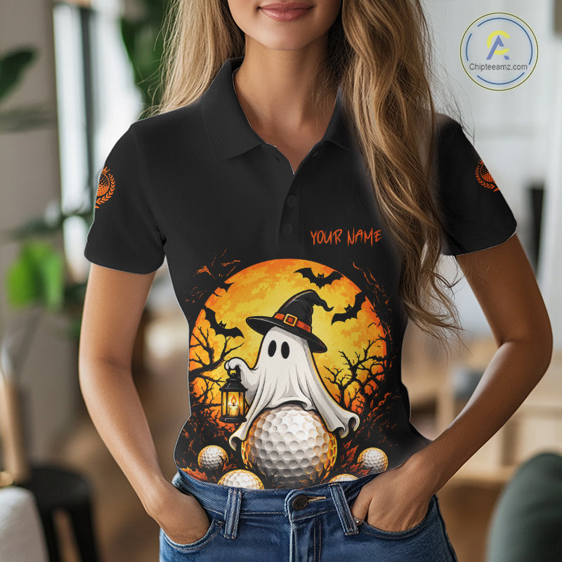 Custom Halloween Women Golf Polo Shirt Personalized Spooky Ghost Golfer Halloween Golf Jersey NYN4575