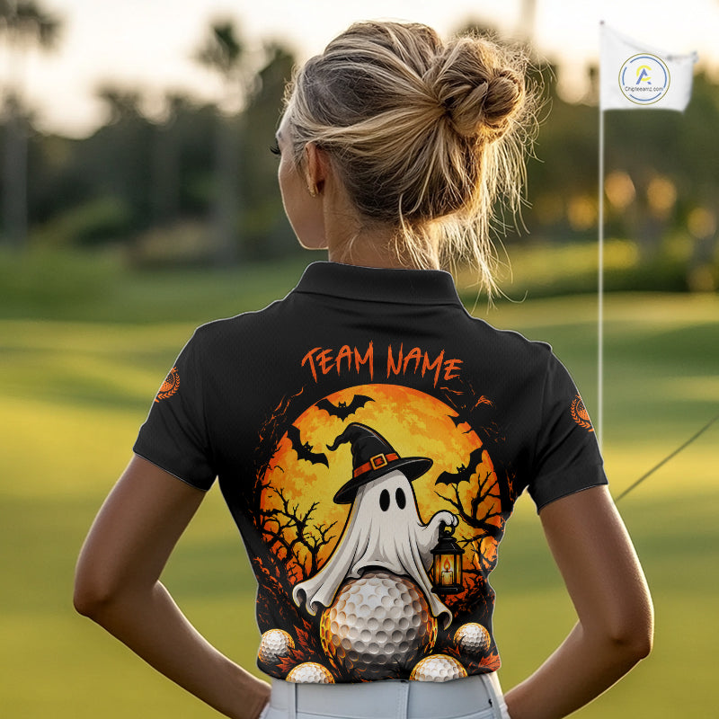 Custom Halloween Women Golf Polo Shirt Personalized Spooky Ghost Golfer Halloween Golf Jersey NYN4575
