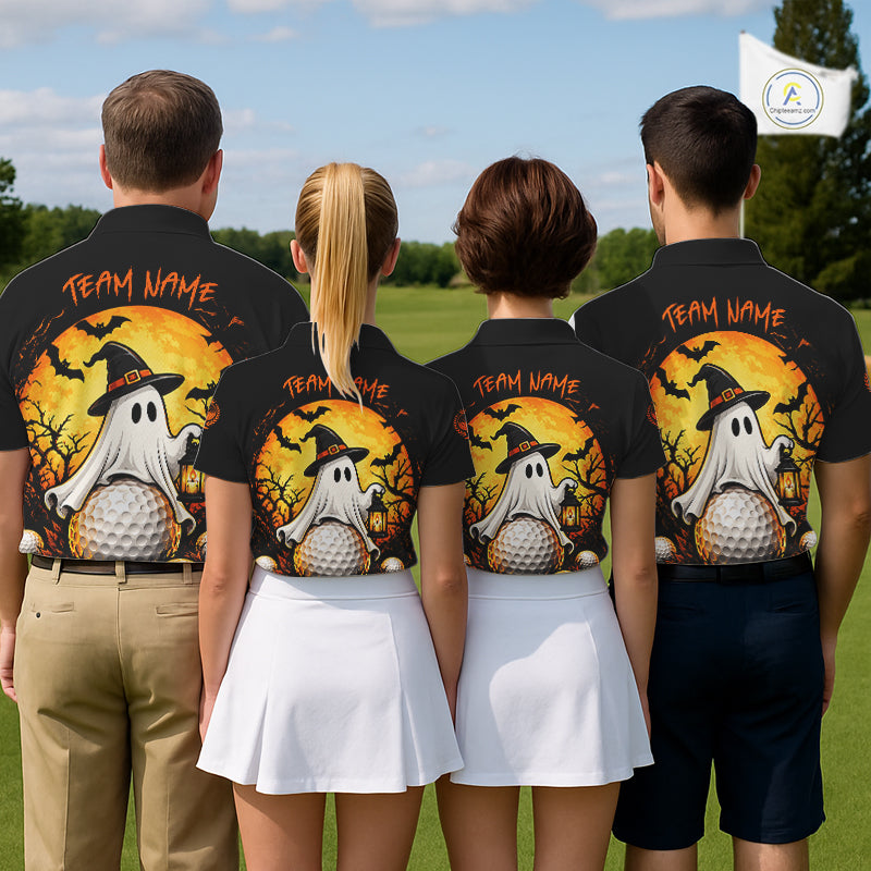 Custom Halloween Mens Golf Polo Shirt Personalized Spooky Ghost Golfer Halloween Golf Jersey NYN4575
