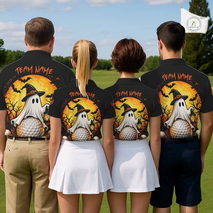 Custom Halloween Mens Golf Polo Shirt Personalized Spooky Ghost Golfer Halloween Golf Jersey NYN4575