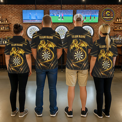 Gold Light Dragon Dartboard Custom Men Darts Quarter-Zip League Shirts Dragon Dart Jerseys NYN2236