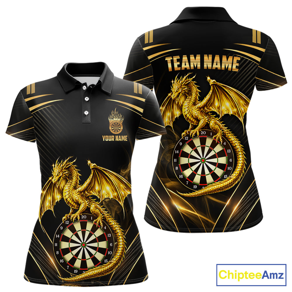 Gold Light Dragon Dartboard Custom Women Darts Polo League Shirts Dragon Dart Jerseys NYN2236