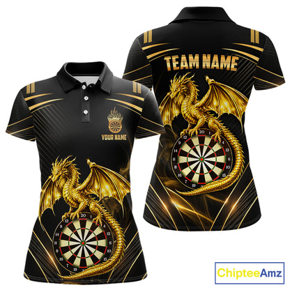 Gold Light Dragon Dartboard Custom Women Darts Polo League Shirts Dragon Dart Jerseys NYN2236