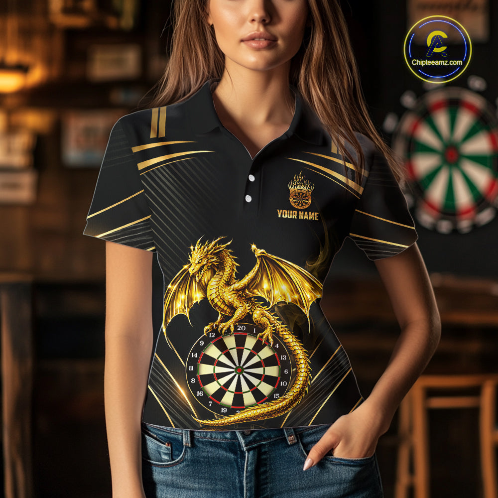 Gold Light Dragon Dartboard Custom Women Darts Polo League Shirts Dragon Dart Jerseys NYN2236