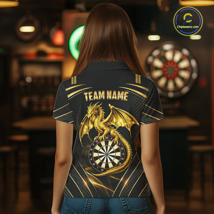 Gold Light Dragon Dartboard Custom Women Darts Polo League Shirts Dragon Dart Jerseys NYN2236