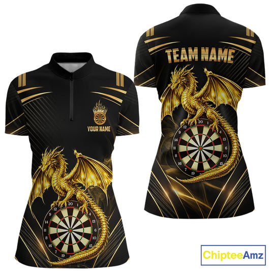 Gold Light Dragon Dartboard Custom Women Darts Quarter-Zip League Shirts Dragon Dart Jerseys NYN2236