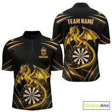Load image into Gallery viewer, Gold Light Dragon Dartboard Custom Men Darts Quarter-Zip League Shirts Dragon Dart Jerseys NYN2236