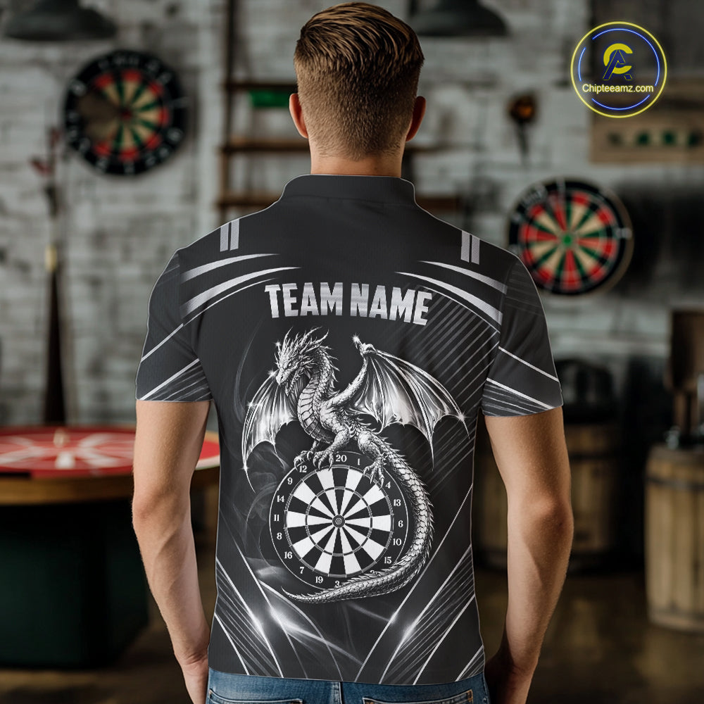 Silver Light Dragon Dartboard Custom Men Darts Polo League Shirts Dragon Dart Jerseys NYN2237