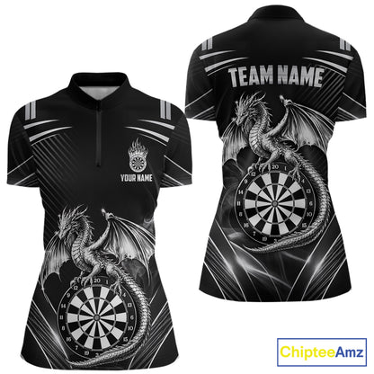 Silver Light Dragon Dartboard Custom Women Darts Quarter-Zip League Shirts Dragon Dart Jerseys NYN2237