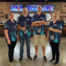 Load image into Gallery viewer, Personalized Funny Wolf Blue Flaming Darts Men Polo &amp; 1/4-Zip Dart Shirt Wolf Dart Team Jerseys NYN2900