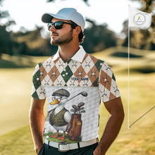 Load image into Gallery viewer, Funny Cool Duck Golf Polo Shirts For Men Green &amp; Brown Argyle Custom White Ball Golf Apparel NYN3122