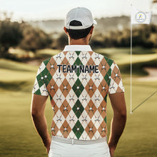 Load image into Gallery viewer, Funny Cool Duck Golf Polo Shirts For Men Green &amp; Brown Argyle Custom White Ball Golf Apparel NYN3122
