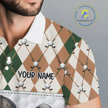 Load image into Gallery viewer, Funny Cool Duck Golf Polo Shirts For Men Green &amp; Brown Argyle Custom White Ball Golf Apparel NYN3122