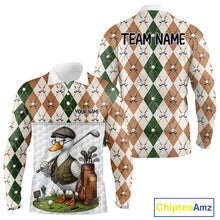 Load image into Gallery viewer, Funny Cool Duck Golf Polo Shirts For Men Green &amp; Brown Argyle Custom White Ball Golf Apparel NYN3122