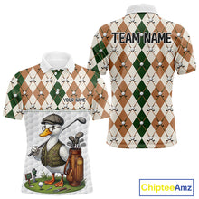 Load image into Gallery viewer, Funny Cool Duck Golf Polo Shirts For Men Green &amp; Brown Argyle Custom White Ball Golf Apparel NYN3122