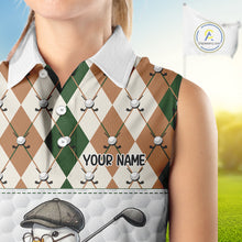 Load image into Gallery viewer, Funny Cool Duck Golf Sleeveless Polo Shirts For Women Green &amp; Brown Argyle Custom White Ball Golf Apparel NYN3122