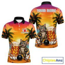 Load image into Gallery viewer, Beer And Cat Funny Men Bowling Polo Shirt Custom Summer Tropical Youth Bowling Shirts