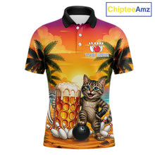 Load image into Gallery viewer, Beer And Cat Funny Women Bowling Polo Shirt Custom Summer Tropical Youth Bowling Shirts