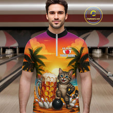 Load image into Gallery viewer, Cheer Beer And Cat Funny Men Bowling Shirt Custom Summer Tropical Youth Bowling Shirts NYN3277