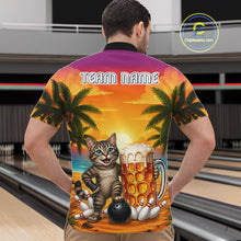 Load image into Gallery viewer, Cheer Beer And Cat Funny Men Bowling Shirt Custom Summer Tropical Youth Bowling Shirts NYN3277