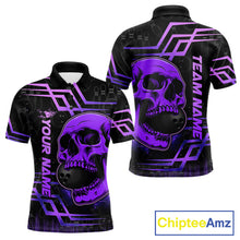 Load image into Gallery viewer, Purple Skull Bowling Ball Shirt For Men Custom Bowling Polo Team Attire