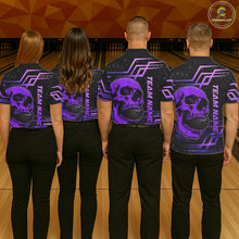 Load image into Gallery viewer, Black And Purple Skull Holding Bowling Ball Shirt For Men Custom Bowling Team Attire NYN3281