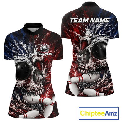 Grunge Skull Women Bowling Quarter-Zip Shirt Custom Youth Bowling Team Outfits