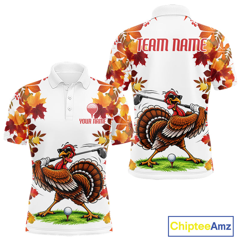 Funny Turkey Men Golf Polo Shirts Custom Thanksgiving Men's Golf Outfits, Unique Golf Gifts NYN4171