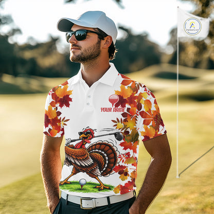 Funny Turkey Men Golf Polo Shirts Custom Thanksgiving Men's Golf Outfits, Unique Golf Gifts NYN4171