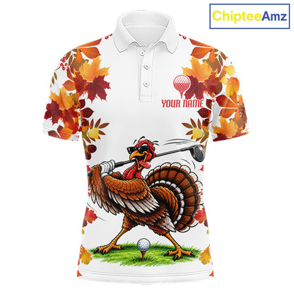 Funny Turkey Men Golf Polo Shirts Custom Thanksgiving Men's Golf Outfits, Unique Golf Gifts NYN4171