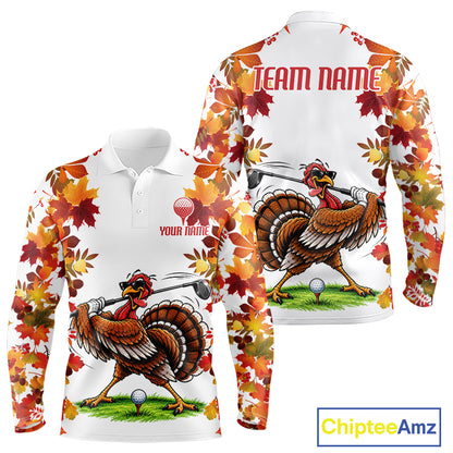 Funny Turkey Men Golf Polo Shirts Custom Thanksgiving Men's Golf Outfits, Unique Golf Gifts NYN4171
