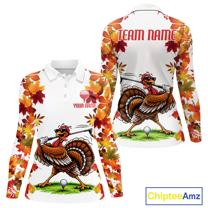 Funny Turkey Women Golf Polo Shirts Custom Thanksgiving Womens Golf Outfits, Unique Golf Gifts NYN4171