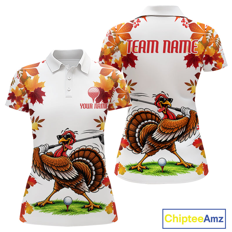 Funny Turkey Women Golf Polo Shirts Custom Thanksgiving Womens Golf Outfits, Unique Golf Gifts NYN4171