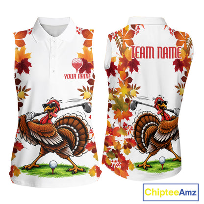 Funny Turkey Women Golf Sleeveless Polo Shirts Custom Thanksgiving Womens Golf Outfits, Unique Golf Gifts NYN4171