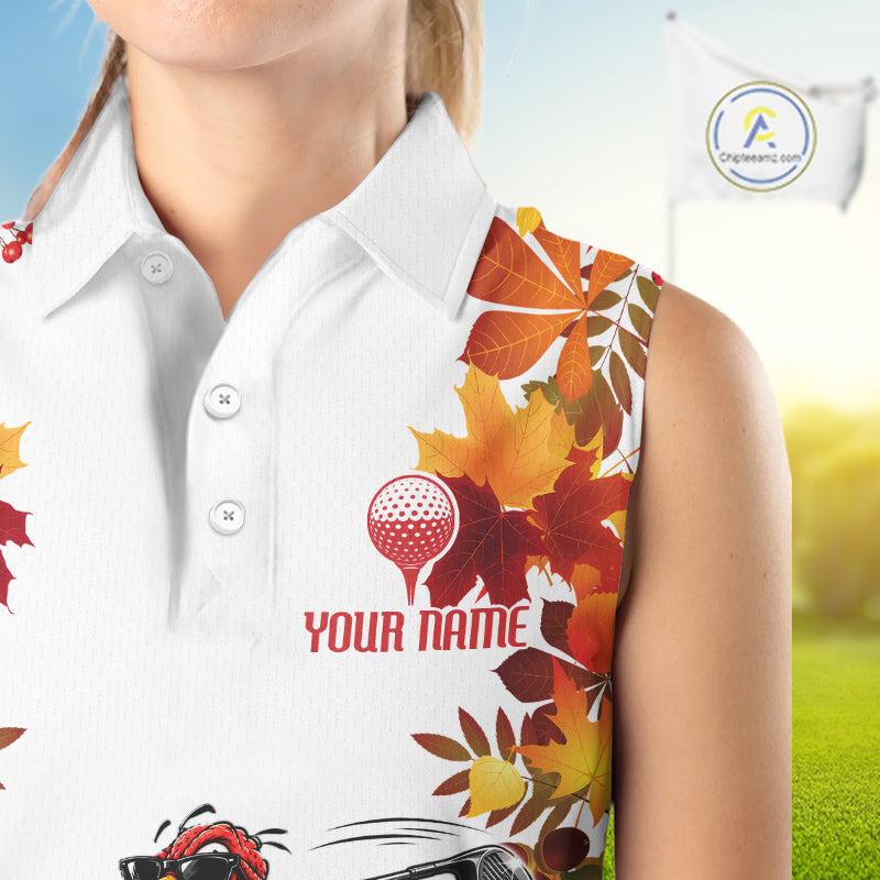 Funny Turkey Women Golf Sleeveless Polo Shirts Custom Thanksgiving Womens Golf Outfits, Unique Golf Gifts NYN4171