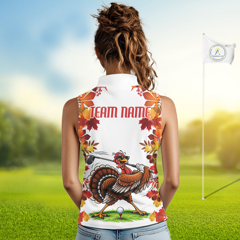 Funny Turkey Women Golf Sleeveless Polo Shirts Custom Thanksgiving Womens Golf Outfits, Unique Golf Gifts NYN4171