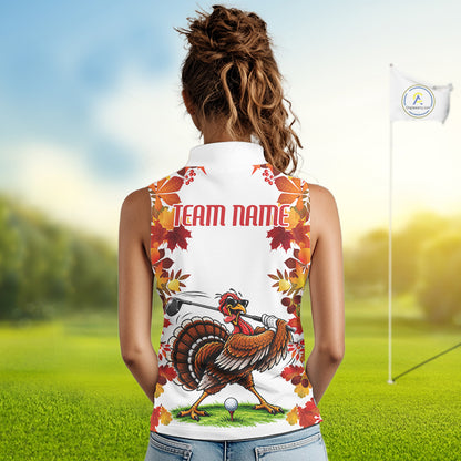 Funny Turkey Women Golf Sleeveless Polo Shirts Custom Thanksgiving Womens Golf Outfits, Unique Golf Gifts NYN4171