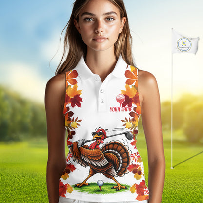 Funny Turkey Women Golf Sleeveless Polo Shirts Custom Thanksgiving Womens Golf Outfits, Unique Golf Gifts NYN4171