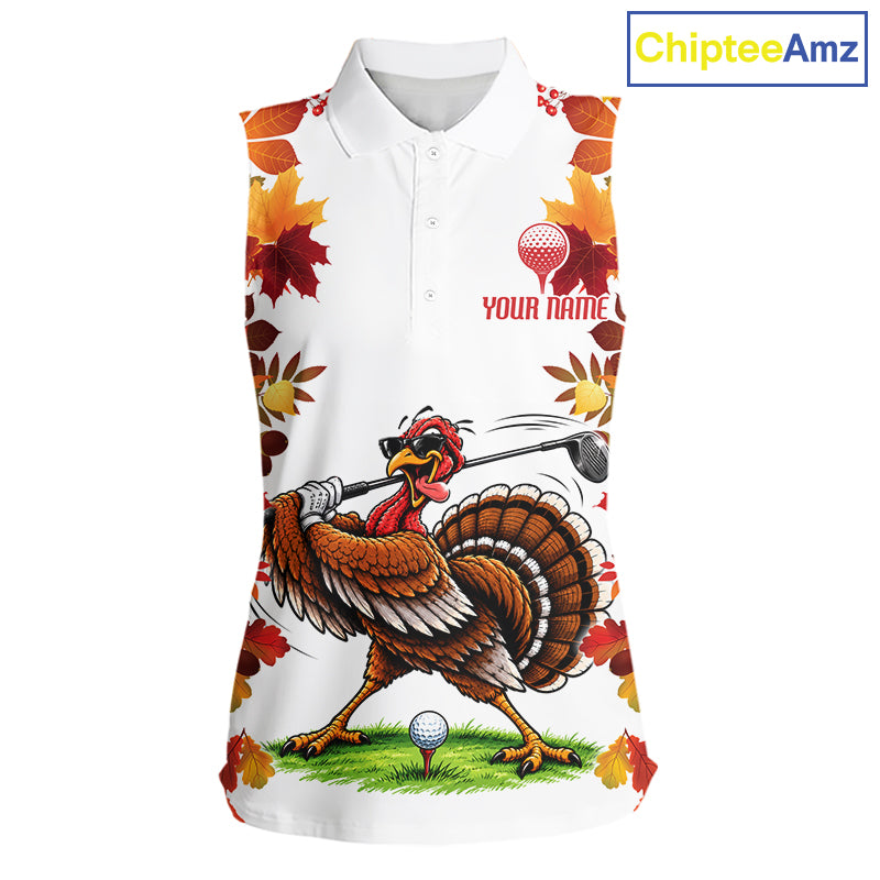 Funny Turkey Women Golf Sleeveless Polo Shirts Custom Thanksgiving Womens Golf Outfits, Unique Golf Gifts NYN4171