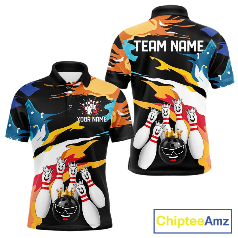 Colorful Crown Bowling Jerseys Bowling Polo 1/4 Zip Shirt For Men Custom Bowling Team Shirts NYN4176