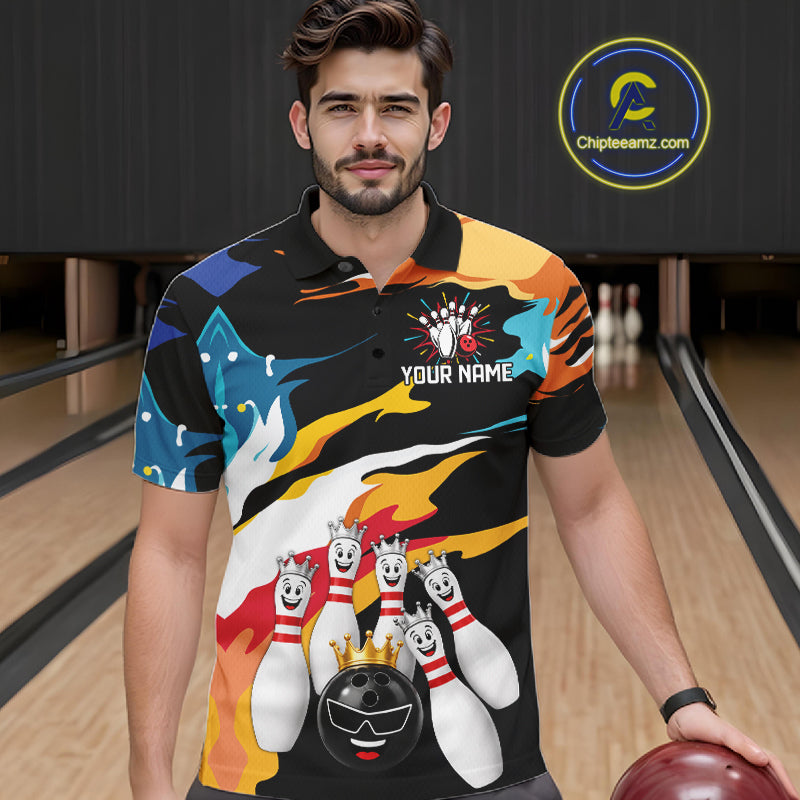 Colorful Crown Bowling Jerseys Bowling Polo 1/4 Zip Shirt For Men Custom Bowling Team Shirts NYN4176